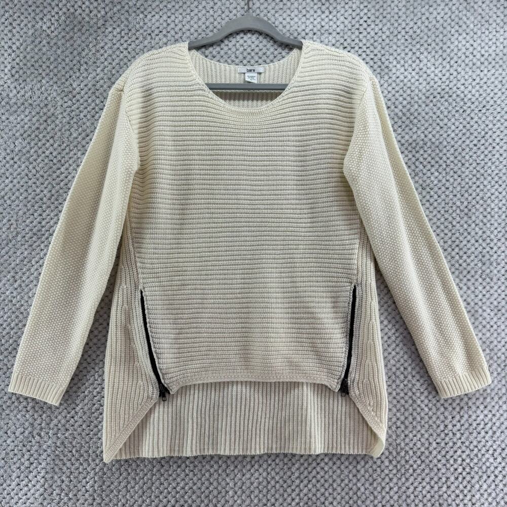Bar III Sweater Womens M Ivory Knit Wool Crew Long Sleeve Romantic Cozy